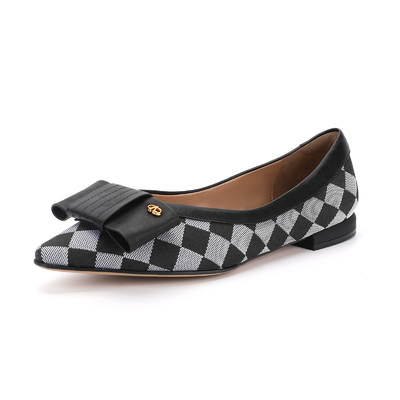 Sapatos femininos macios e leves de couro liso padrão xadrez para escritório
