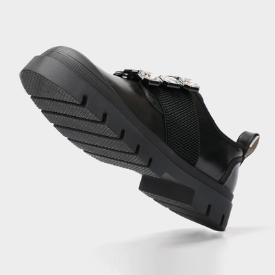 Sapato feminino preto liso para escritório novo estilo, sapato baixo casual Mary Jane
