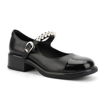Costura preto e branco de Toe Womens Leather Flat Shoes do envoltório principal redondo