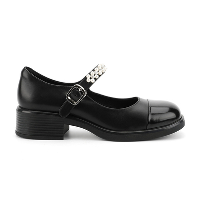 Costura preto e branco de Toe Womens Leather Flat Shoes do envoltório principal redondo