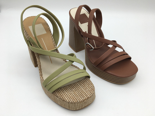 Sapatas de couro de Brown/de vestido mulheres verdes confortáveis com correia do tornozelo