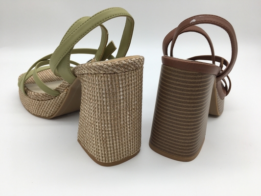 Sapatas de couro de Brown/de vestido mulheres verdes confortáveis com correia do tornozelo