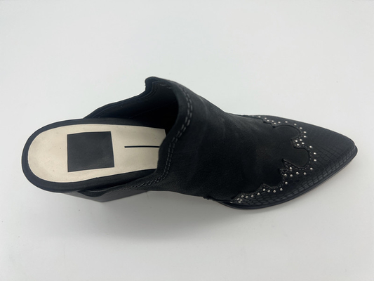 Sapatas de couro macias da camurça da vaca do preto fechado Sparkly de Toe Platform Womens Dress Shoes