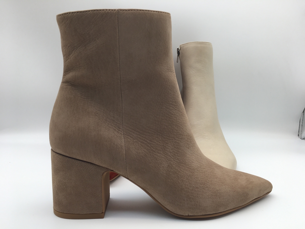 botas aguçados do tornozelo do vestido do dedo do pé das mulheres, couro macio do nappa da camurça da vaca com zíper de YKK, saltos da madeira maciça com outsole de borracha