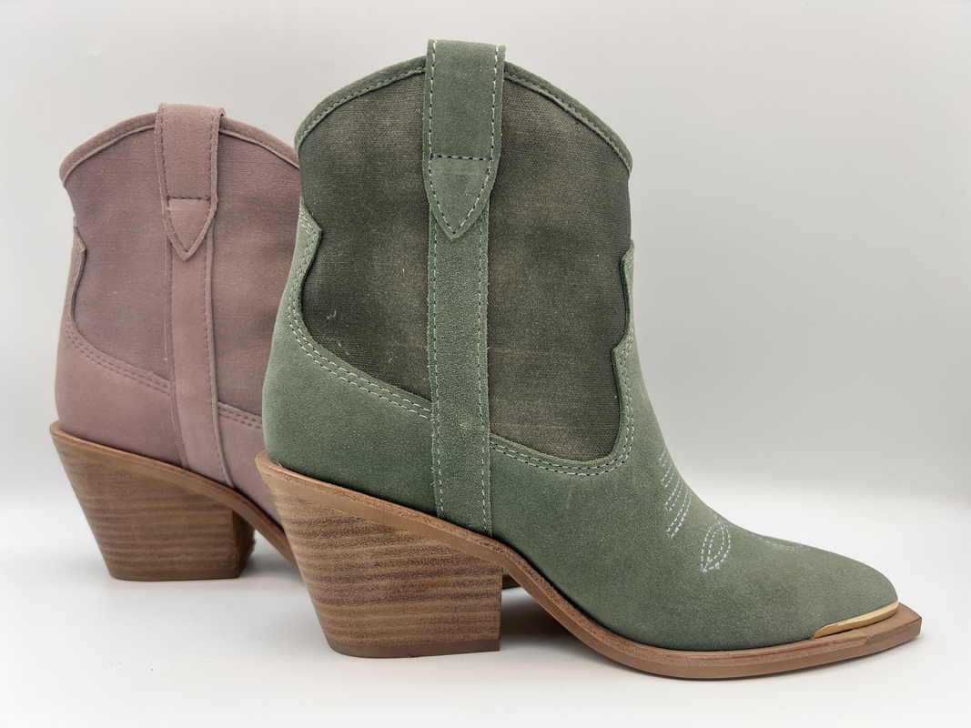 botas da camurça da vaca e do vestido das mulheres superiores da lona, projeto do emboridery da flor superior, tampa do dedo do pé do metal e salto do Abs