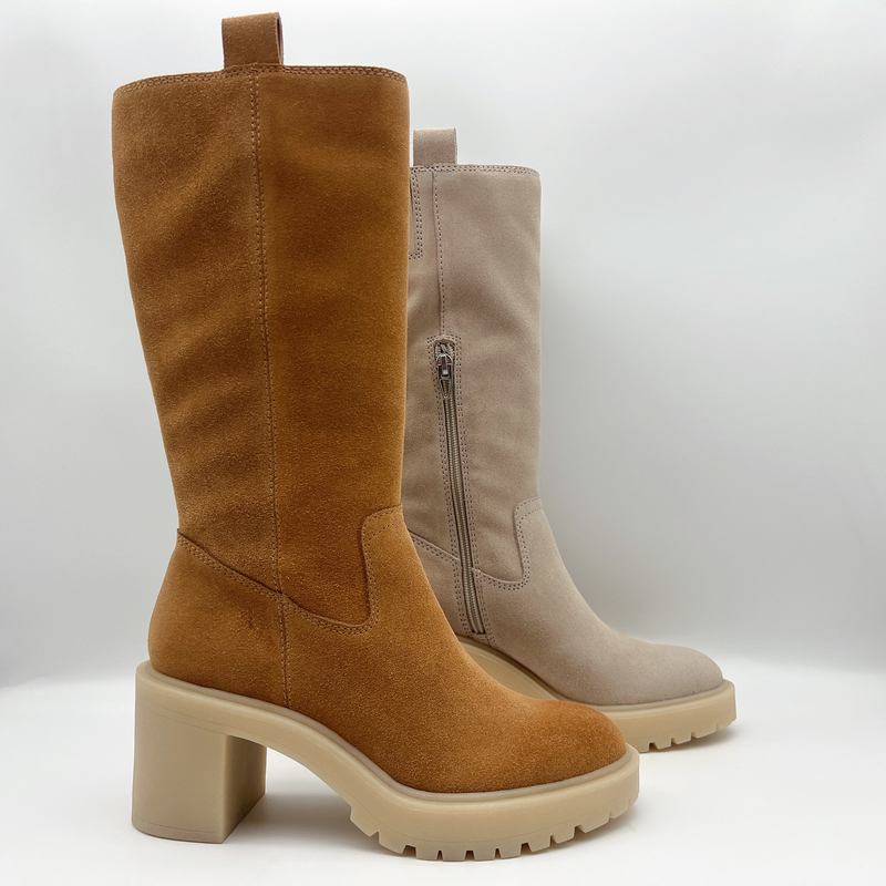 Botas do vestido das mulheres de couro da camurça macia de Brown com o 3/4 de zíper do metal do ykk, uma parte de outsole de TPR