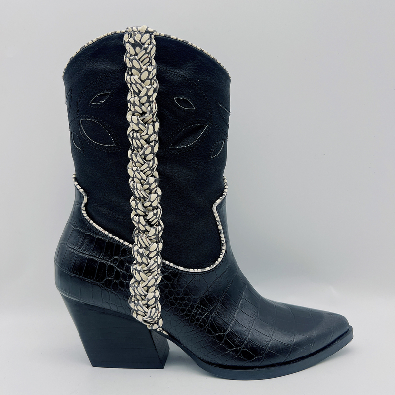 Das botas de couro do vestido das mulheres do GV ROHS botas pretas de couro macias do tornozelo da cópia do crocodilo de Nappa