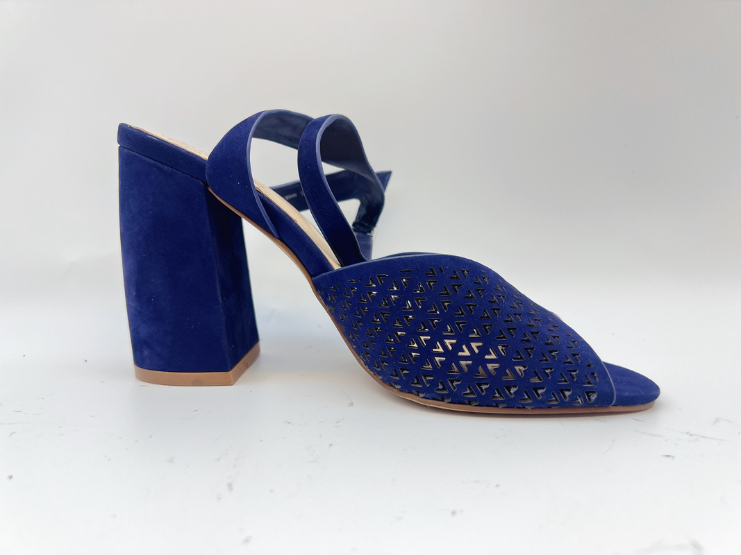 Sandálias de couro genuínas macias de Toe High Heel Sandals Navy Nubuck do quadrado para senhoras