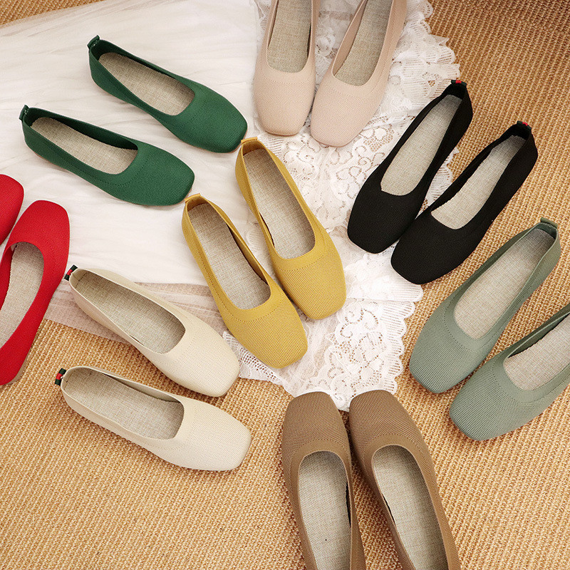 Feito malha redondo mulheres do fósforo da cabeça de fundo chato o diário senhora Flats Shoes dos preguiçosos de todas as
