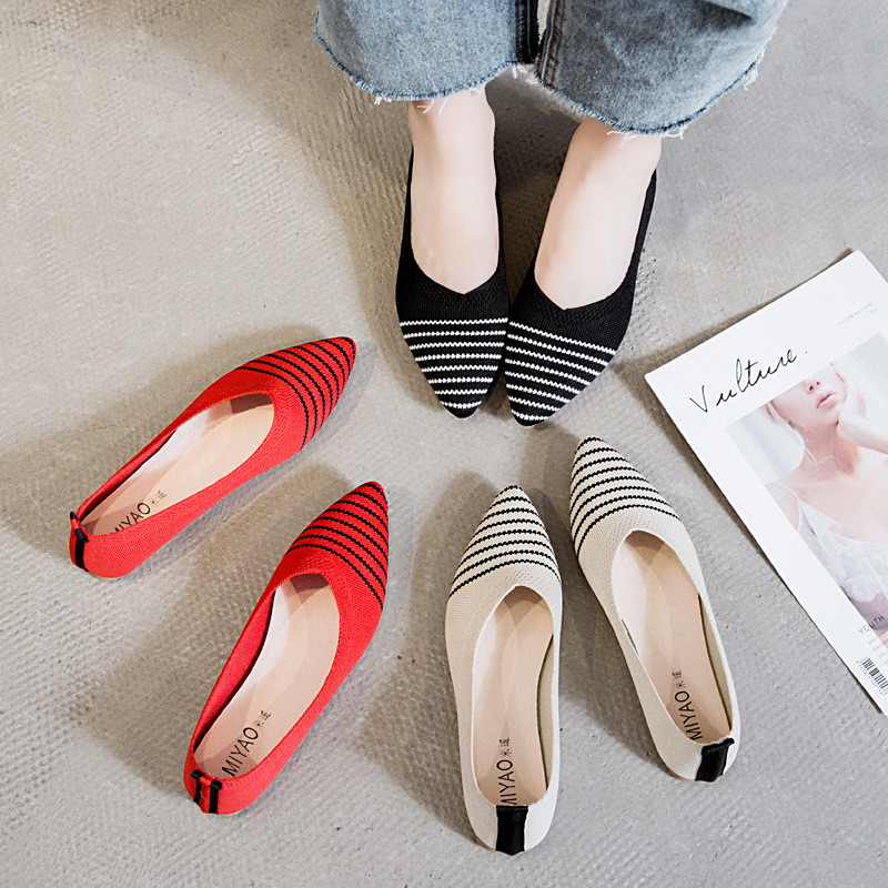 Feito malha de fundo chato aguçado diário sapatas da senhora Shoes Women Flats dos preguiçosos de todas as mulheres do fósforo